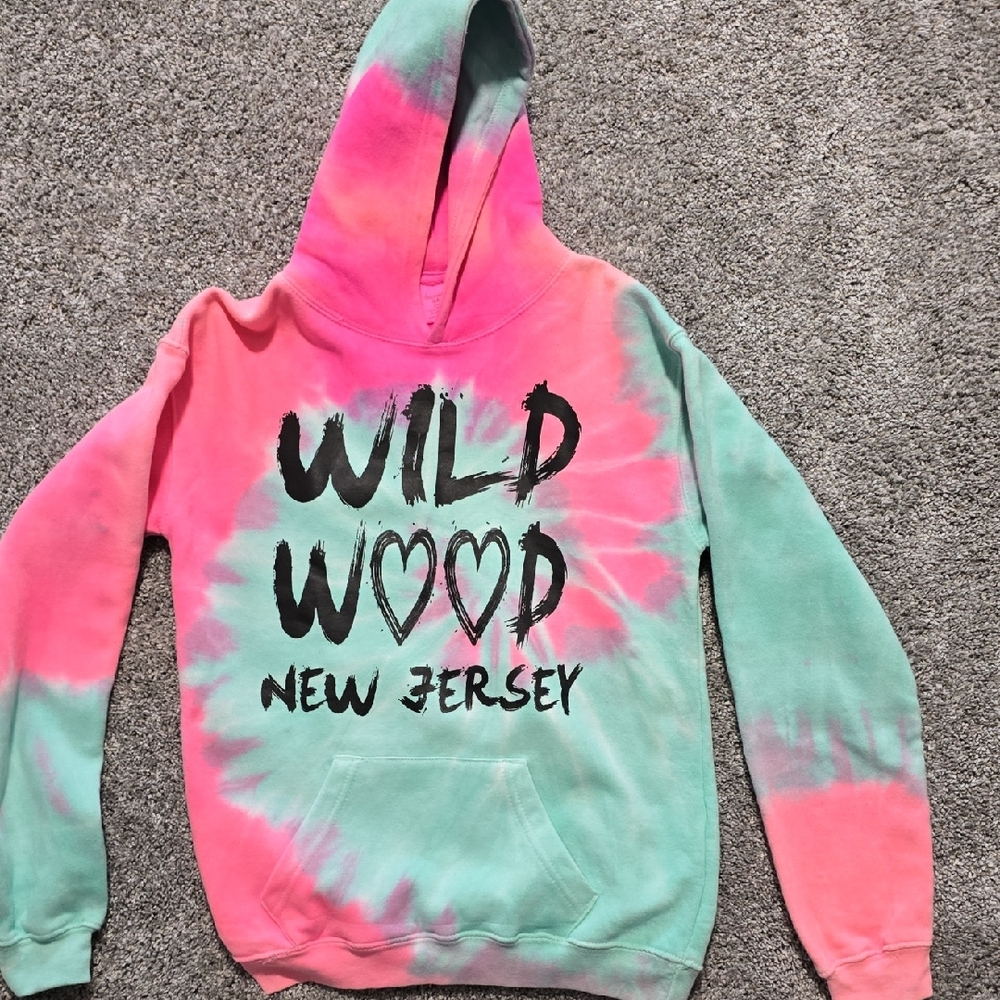 Wild Wood New Jersey Kids Tie-Dye Hoodie - Pink & Mint